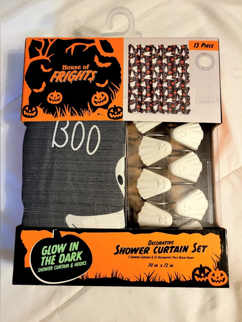 Glow-in-the-Dark Gray 'Boo' Halloween Shower Curtain Set